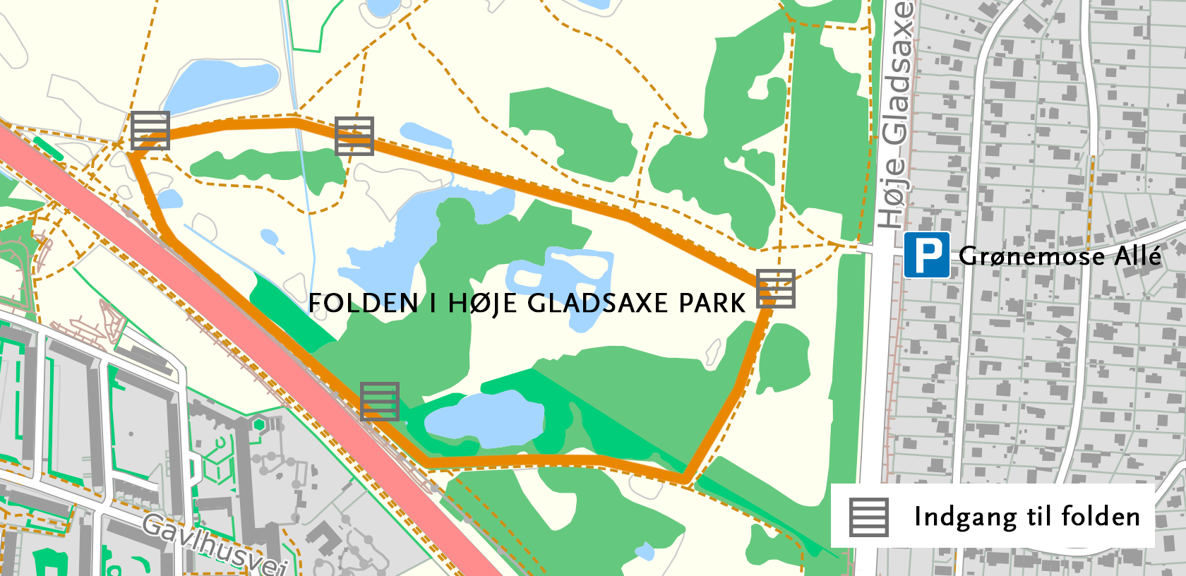 Kort over dyrefolden i Høje Gladsaxe Park